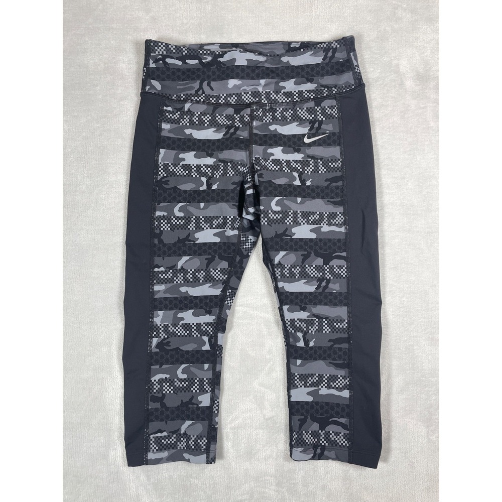 Nike Dri-FIT Cropped Leggings Women's S Gray Black Camo Running Athletic Pants